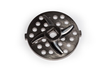 Cutting blade on hole plate of household meat grinder