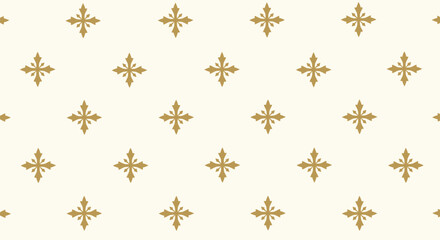 Pattern of gold, four-pointed star shapes arranged in a grid on a light beige background, creating a classic and elegant appearance. © Jdieo