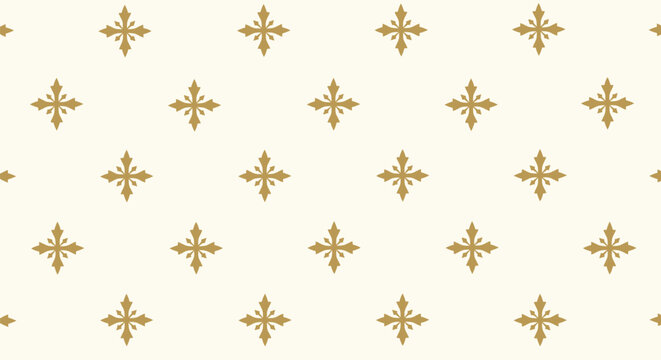 Pattern of gold, four-pointed star shapes arranged in a grid on a light beige background, creating a classic and elegant appearance.