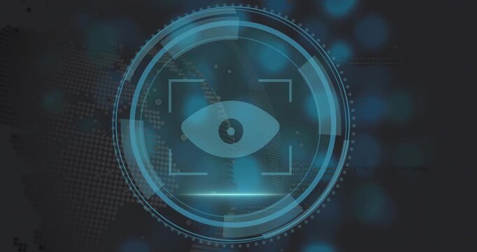 Glitching Cyber Security title starting HUD, HUD eye scanning stabilizing for cyber monitoring