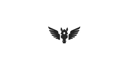 Fototapeta premium Stylized black winged horse head icon on white background, abstract mythical animal symbol for graphic design and branding