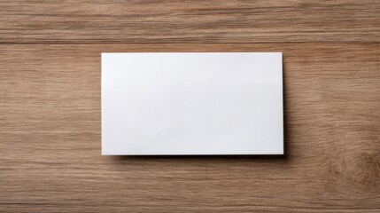 Trade policy impact, Blank white card on a wooden surface, centered and casting a slight shadow.