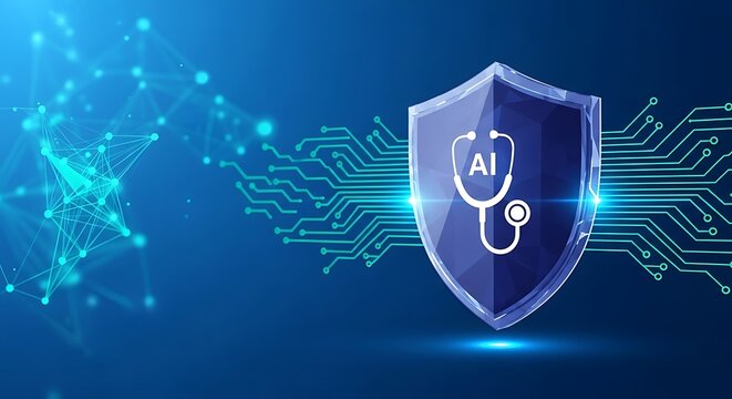 Ai powered cybersecurity shield with stethoscope