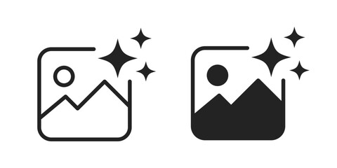 Photo gallery icons with mountain landscape and magic sparkles © Hasan_Sumon