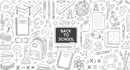 Set of artist supplies. Art and craft accessories such as brushes, knife, color, easel, palette. Vector illustration isolated on white background. Doodle hand drawn painting objects collection vector