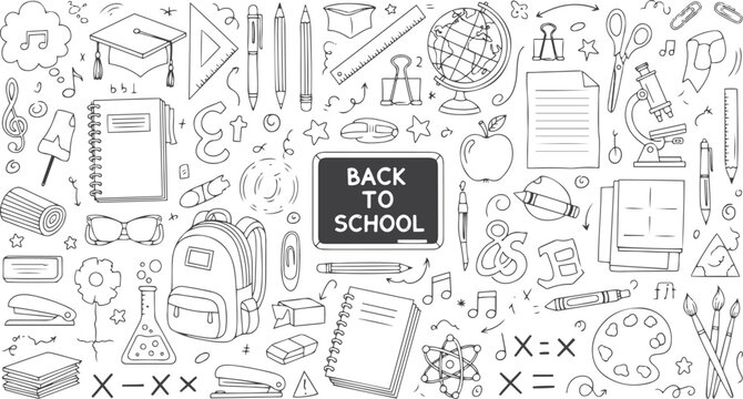 Set of artist supplies. Art and craft accessories such as brushes, knife, color, easel, palette. Vector illustration isolated on white background. Doodle hand drawn painting objects collection vector