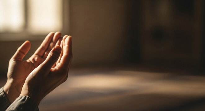 Close Up Hands Praying with Soft Lighting in Spiritual Expression of Faith in Neutral Toned Background for Contemplation and Devotion