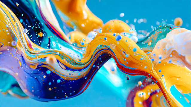 Peinture fluide color&eacute;e et projet&eacute;e avec gouttes