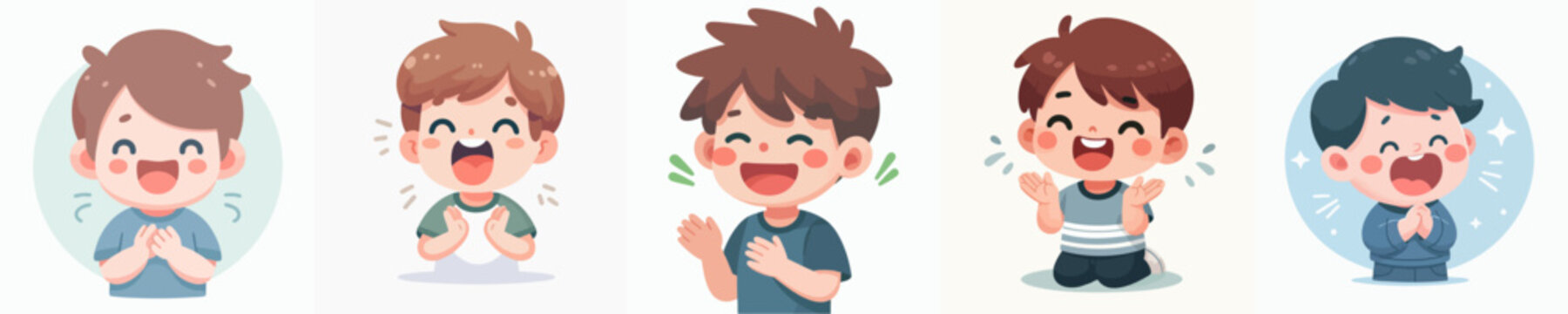 Cartoon Style Joyful Little Boy Character Smiling and Laughing Clipart Illustrations