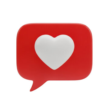 A red speech bubble with a white heart
