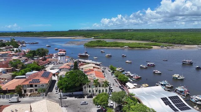 Porto Seguro Skyline At Porto Seguro In Bahia Brazil. Beach Landscape. Beautiful Coastline. Travel Destination. Porto Seguro Skyline In Porto Seguro In Brazil. Mangrove Sand Bank. Brazil Northeast.
