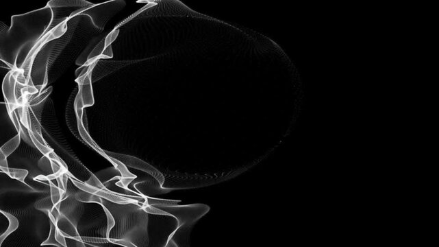 Abstract Blue Digital Wave Particles and Glowing Network Lines on Black Background