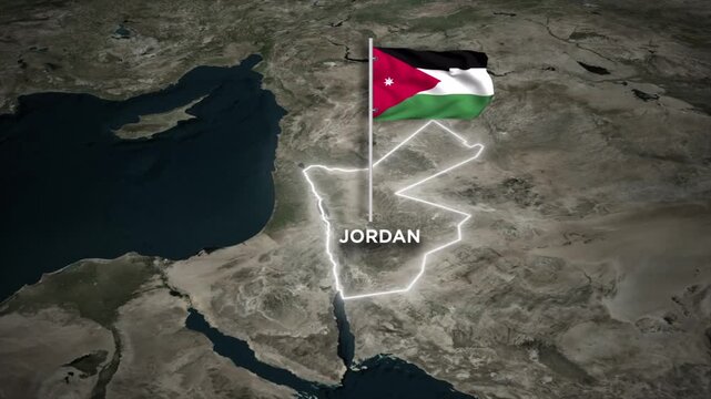 Jordan Border Map Animation with 3D Waving of Jordan National Flag on World Map