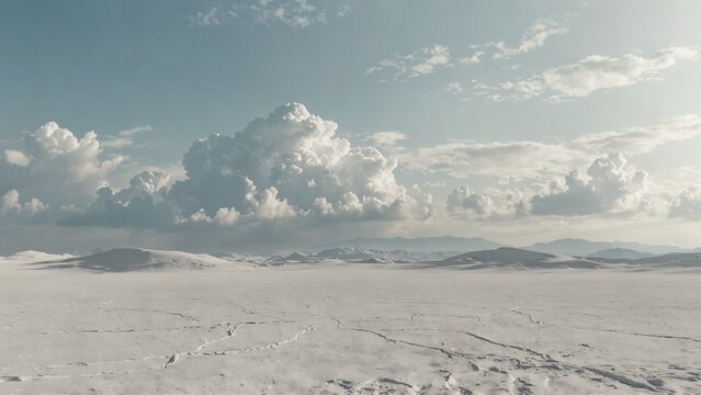 Vast salt flat landscape under dramatic cloudy sky