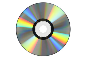 Compact disc with rainbow colors and shiny surface isolated on transparent background