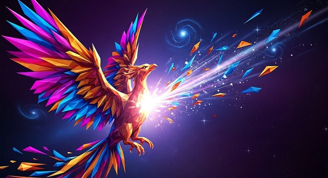Vibrant phoenix rising with radiant light and colorful plumage