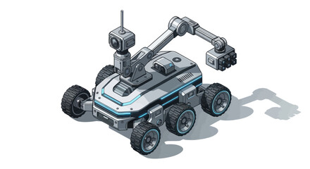 Robot Rover with Mechanical Arm Illustration.