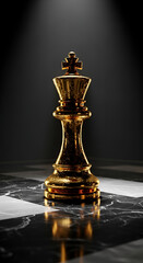 A golden chess king piece stands tall on a checkered board, symbolizing strategy, power, and intellect