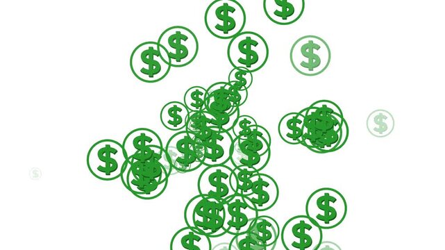 3d Animated green icon of dollar. Flat symbol of currency. Concept of business, money, finance. Simple flat vector illustration on white background