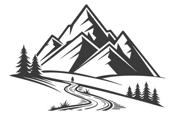 Obraz premium Minimalist mountain range vector illustration with pine forest silhouette
