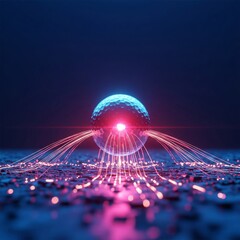 Futuristic Orb Emitting Pink Light Trails on Dark Background