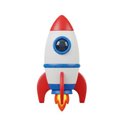 Colorful rocket ship illustration with a smiling face on the front