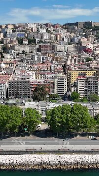 Chiaia Riviera At Naples In Campania Italy. Highrise Buildings Scenery. Downtown Cityscape. Chiaia Riviera At Naples In Campania Italy. Napoli Skyline. District Aerial View. Italy Skyline.
