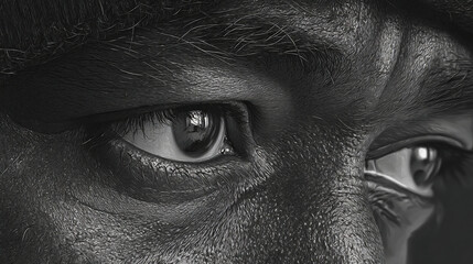 Naklejka premium Extreme Close-up of Intense Eyes in Grayscale.