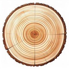 Obraz premium Top View of Tree Trunk Cross Section with Concentric Rings on White