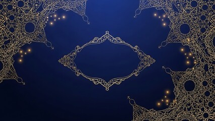 Elegant golden frame and ornate design elements on deep blue background