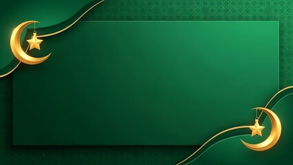 Elegant green background with gold crescent moons and stars for design