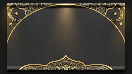 Elegant golden frame with crescent moons and stars on a black background