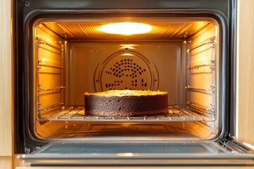 Chocolate Cake Baking Inside a Warm Oven