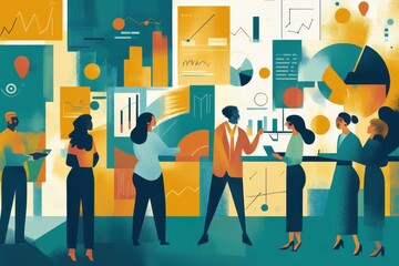 Business Professionals Analyzing Data and Market Trends in a Modern Office Setting