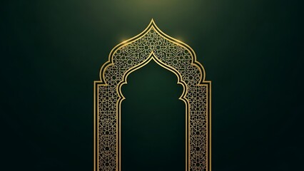 Elegant golden ornamental arch design against a dark green backdrop