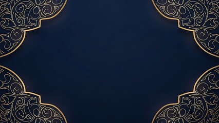 Elegant golden ornamental design on dark blue backdrop with copy space