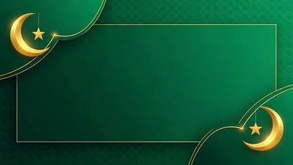 Elegant green and gold background with crescent moons and stars for design