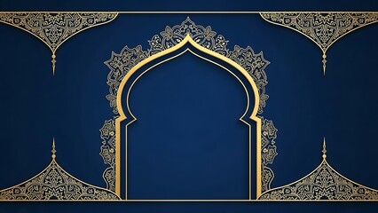 Elegant ornate arch design with intricate golden patterns on a blue background