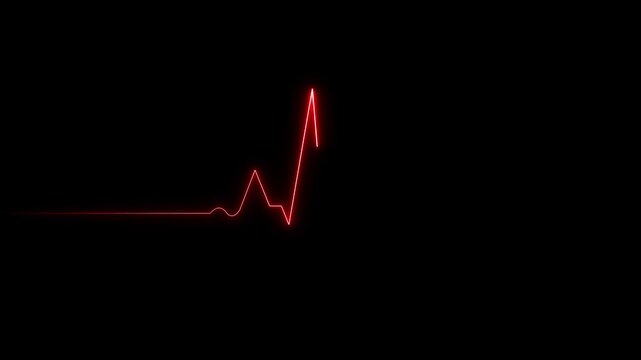 Red E C G heartbeat line on black background, medical rhythm concept, pulse waveform, cardiogram