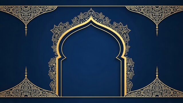 Elegant ornate arch design with intricate golden patterns on a blue background