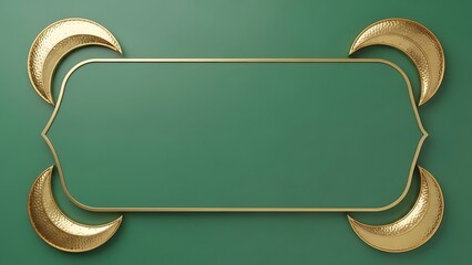 Elegant green and gold frame with crescent moons for design and decor
