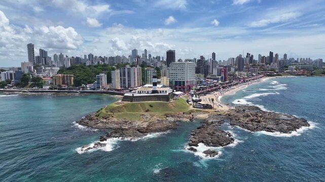 Salvador Skyline In Salvador In Bahia Brazil. Summer Landscape. Beach Scenery. Tropical Skyline. Salvador Skyline In Bahia Brazil. Nature Scene. Seascape Harbor.