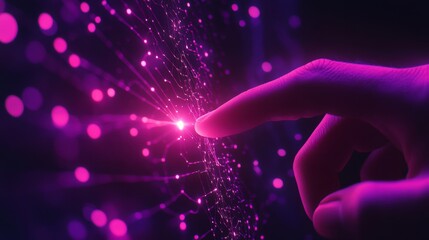 Enigmatic Hand Reaches Out to Touch a Glowing Sphere Against a Mystical Purple Background