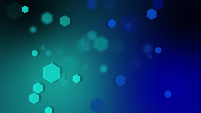 Teal and blue hexagon bokeh background, Abstract hexagons on a gradient background with bokeh glow, modern geometric pattern