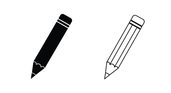 Two pencils one black and one outlined displayed with simple lines