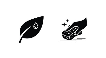 Eco friendly cleaning concept with leaf and sponge illustrations on white