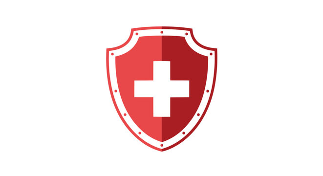 Red shield with white cross on a symbolizing protection