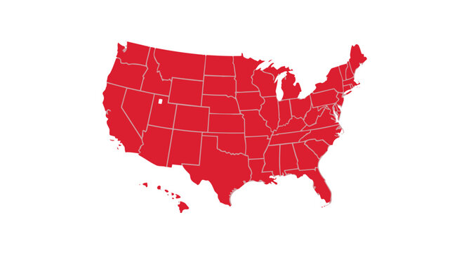 Map of the united states of america with all states filled in red color