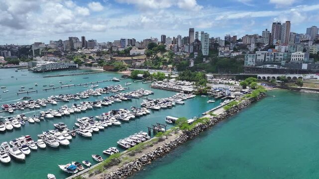 All Saints Bay In Salvador In Bahia Brazil. Summer Landscape. Beach Scenery. Tropical Skyline. All Saints Bay In Bahia Brazil. Nature Scene. Seascape Harbor.