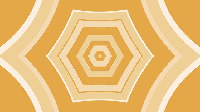 Geometric pattern with concentric hexagonal rings and curved stripes, Monochrome concentric hexagon pattern background animation